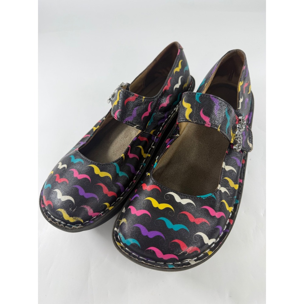 Alegria Paloma Mustache Leather Mary Jane Clogs Black Multi PAL-222 Size 39